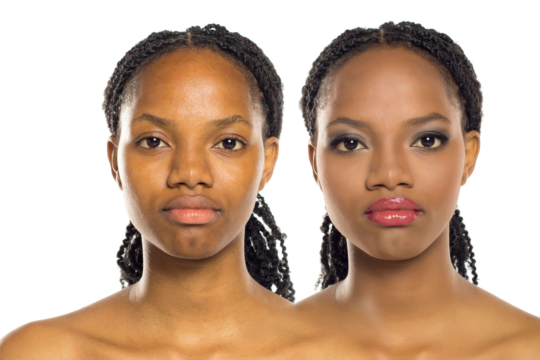 Before and after transformation studio portrait