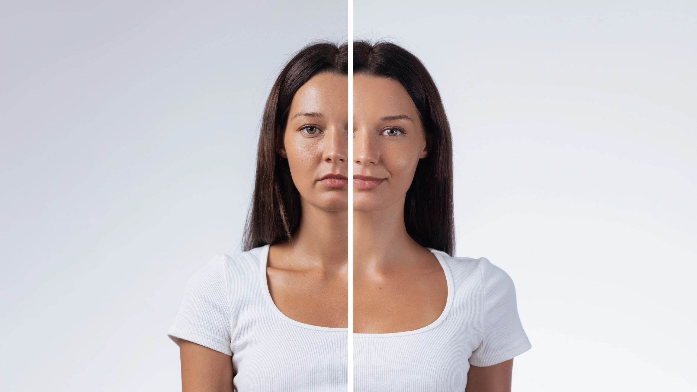 Split face portrait showing change